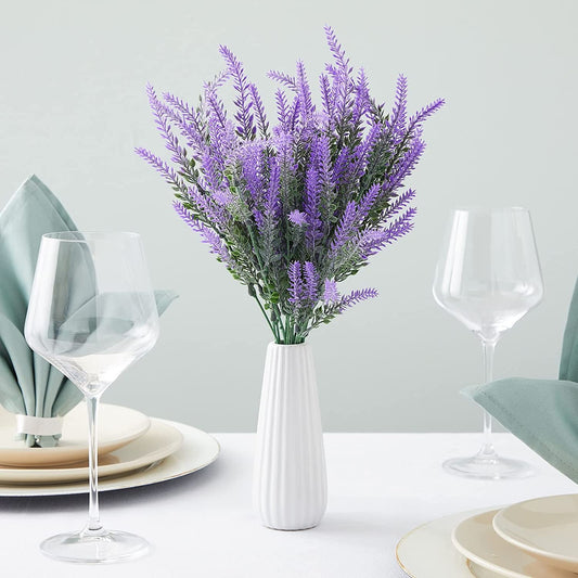 HomeXO Lavender Artificial Flowers Wild Purple 4 pcs  Height 14.6 " Fake Plants for Vases Bouquets Indoor Outdoor Home Kitchen Office Table Centerpieces Arrangement Decoration