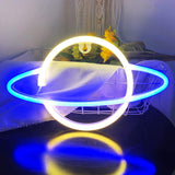Xergy Neon Signs-Planet Neon Sign|Led Neon Light neon Wall Signs|Battery & USB Powered Light Up Wall Decor|Neon Sign for Bedroom Party Wedding Kids Girls Boy Room,Warmwhite&Blue