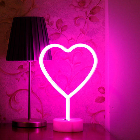 Neon Light Heart Shaped Pink Color with Holder Base (Pack of 1)