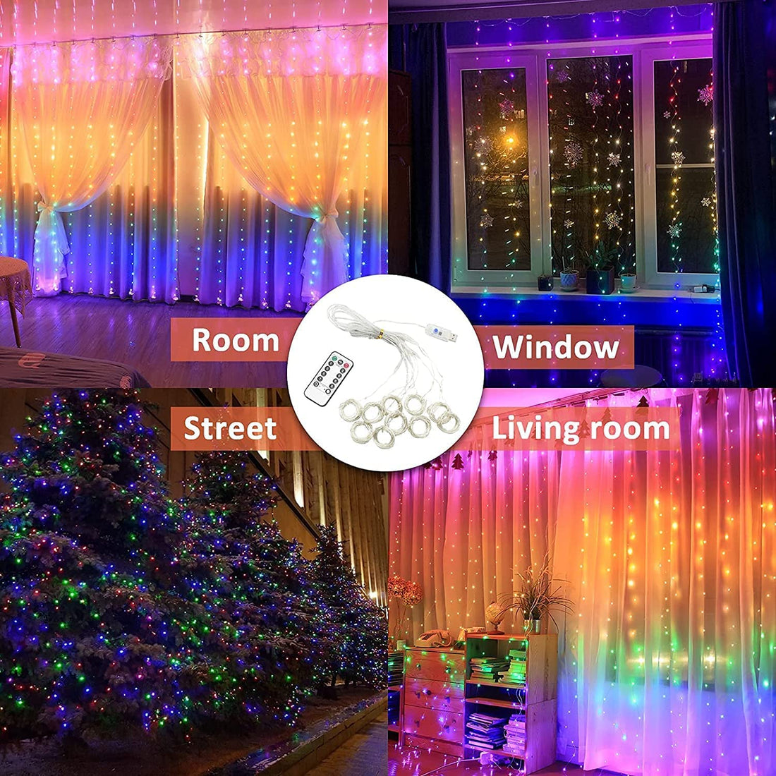 280 LED Window Curtain String Light With Remote - (Rainbow)