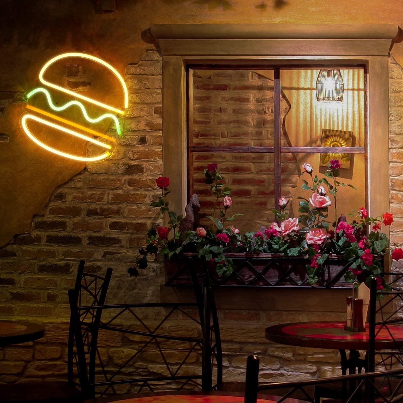 Burger Neon Signs Hanging LED Night Light (Multicolor)