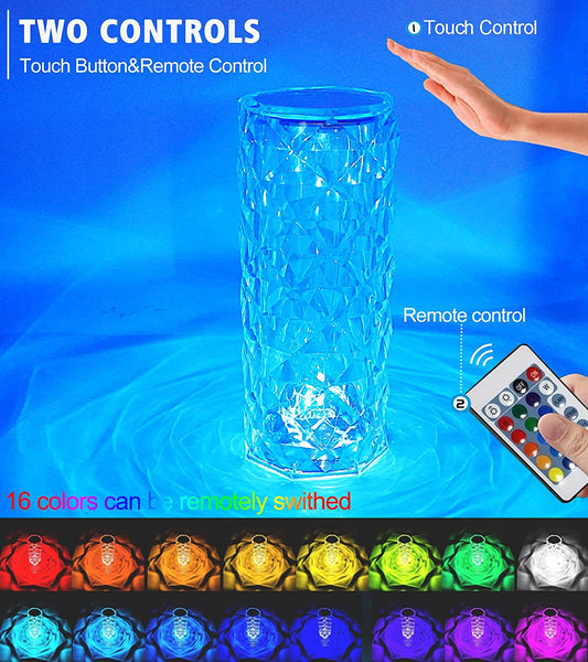 Xergy Crystal Lamp, Rose Diamond Table Lamp, 16 Colors RGB With Touch And Remote Control, USB Rechargeable Decorative Acrylic Rays lamp, Christmas decorations, Atmosphere Light for Living Room,Bedroom