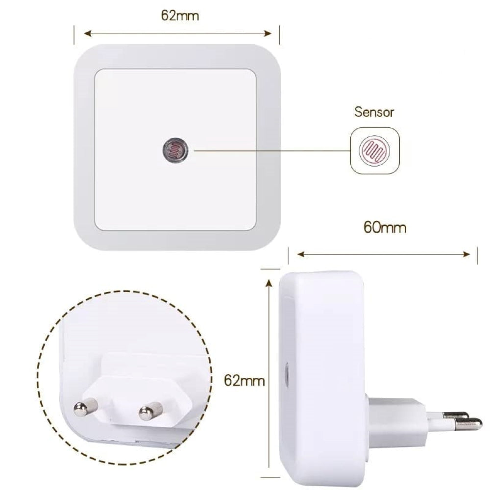 Plug-in LED Night Light With Auto Dusk-To-Dawn Sensor ( Square, White )