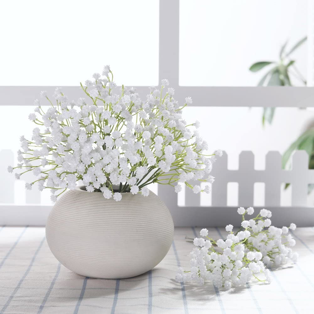 HomeXO Artificial Baby Breath 5 Pcs White color Real Touch Flowers Height 20" for Vases Bouquets Indoor Outdoor Home Kitchen Office Table Centerpieces Arrangement Decoration (White 5 Pcs)