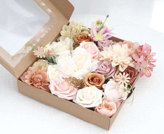 HomeXO Roses Artificial Flowers Pink Bouquets Box Set for DIY Bridal Wedding Decorations Fake Floral Arrangements for Party Table Centerpieces Home Decor Indoor Outdoor Dusty Blush