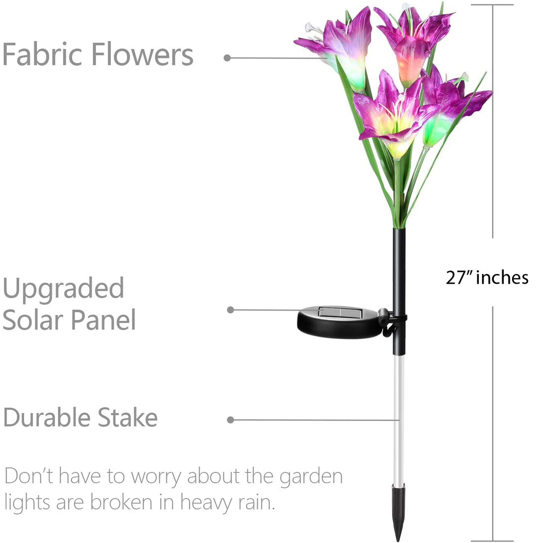 Solar Powered Lily Flower Outdoor Light - Multicolor (Pack of 3)