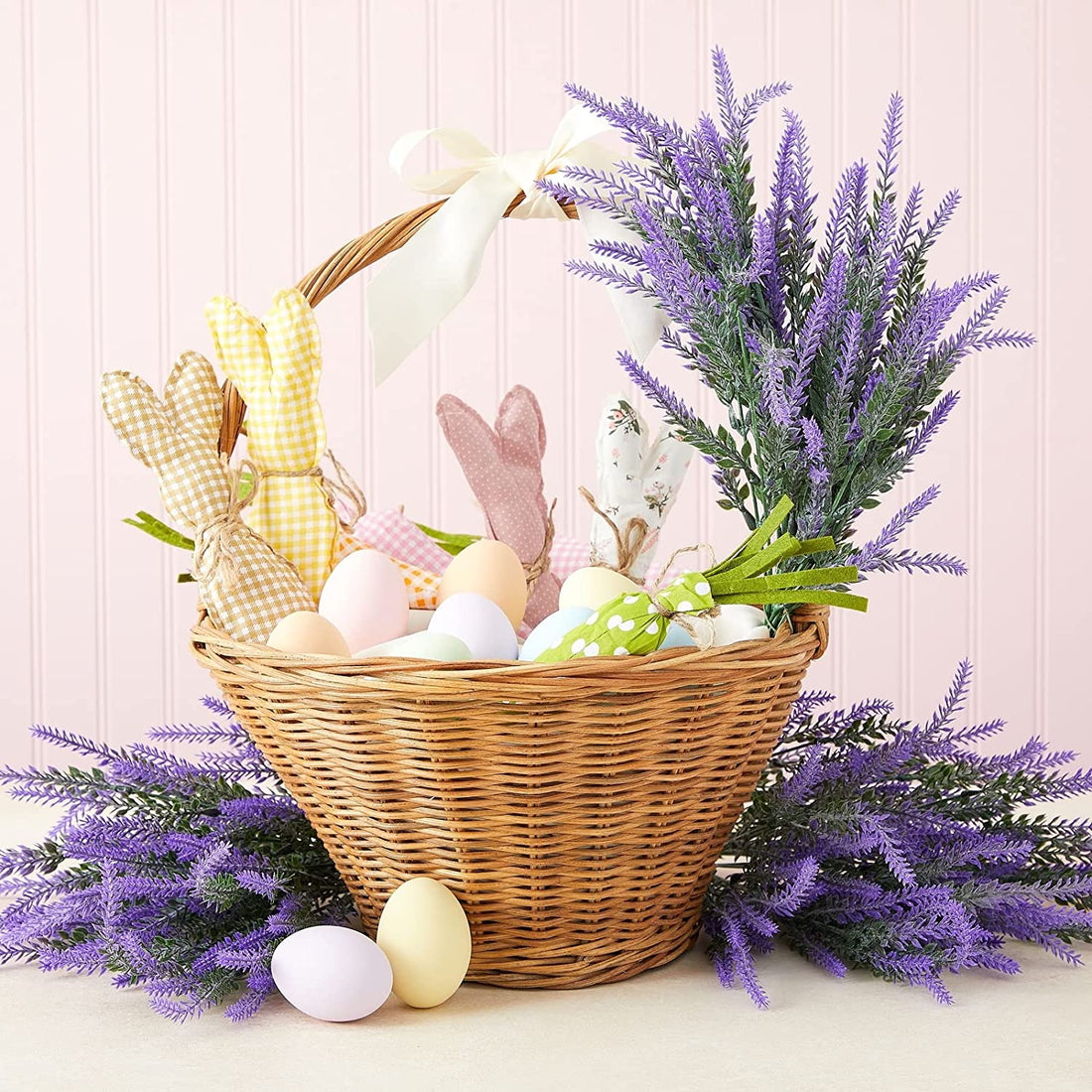 Artificial Lavender Faux Flowers - Purple  (14.6 inch, Pack of 4, Flower Bunch)