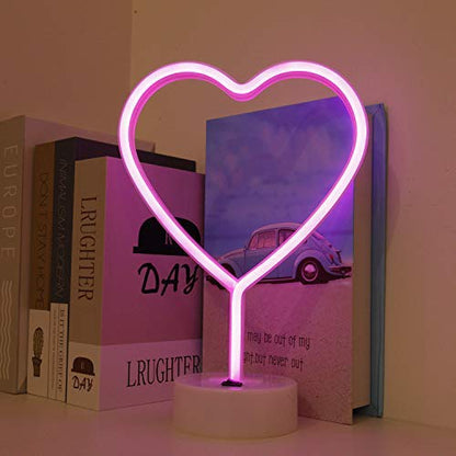 Neon Light Heart Shaped Pink Color with Holder Base (Pack of 1)