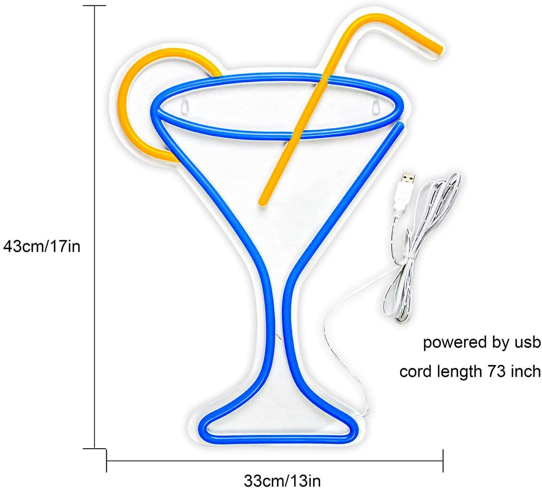 Cocktail Glass Shaped Neon Wall Light - ( Blue & Orange )