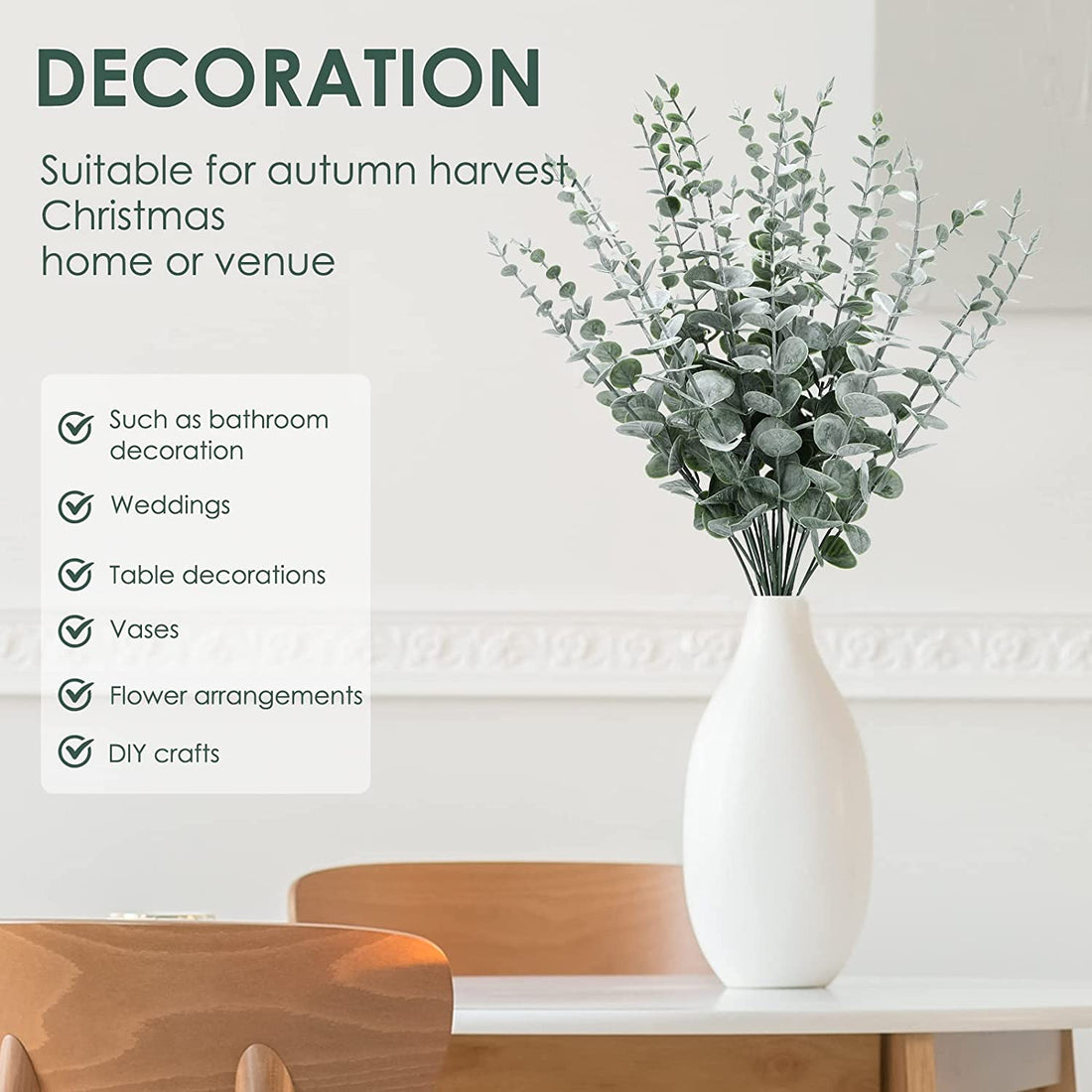 Eucalyptus Stems Decor Artificial Leaves - Green ( 16 inch, 24pc Bunch)