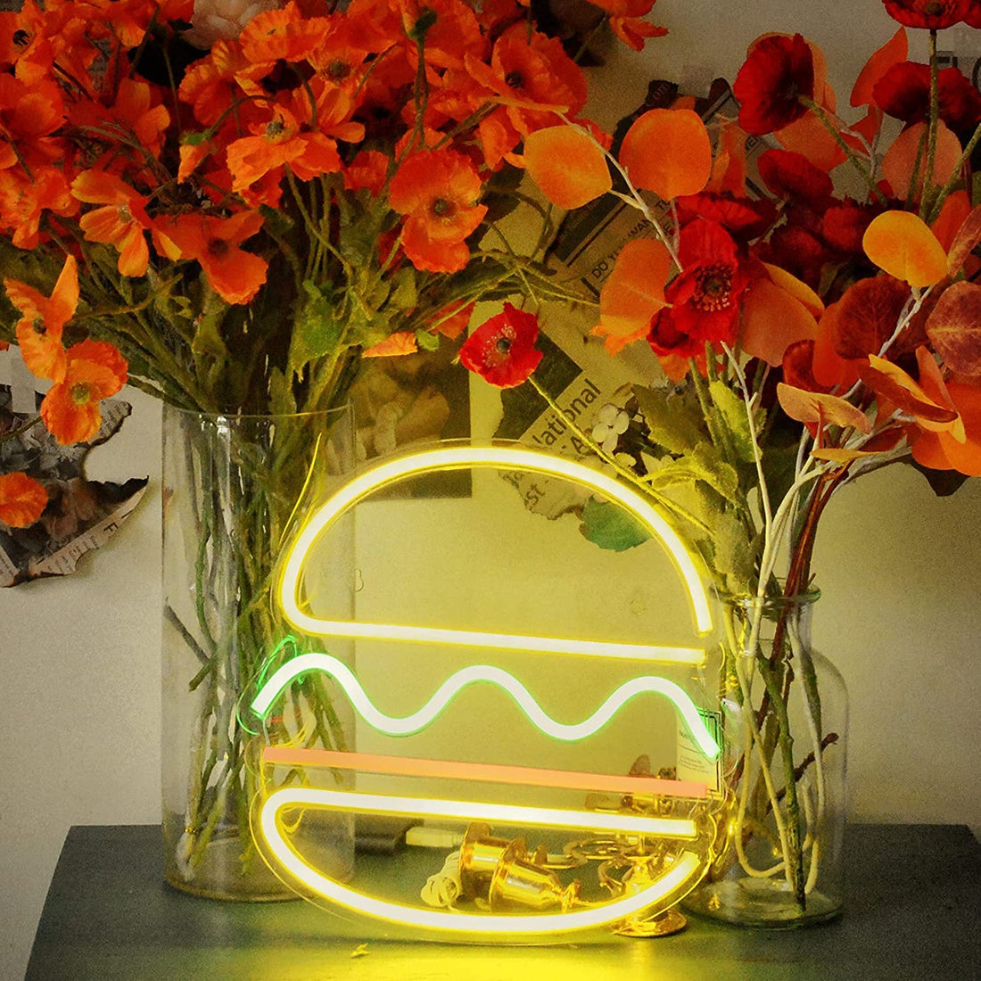 Burger Neon Signs Hanging LED Night Light (Multicolor)