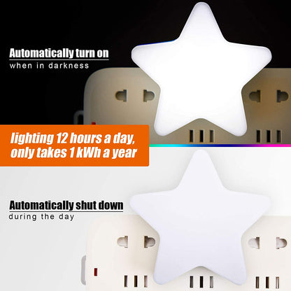 Xergy Star Shape LED Plug-in Night Light for Kids Dusk to Dawn Sensor Star Night Lights Pentagram Shaped LED Light Lamps for Bedroom Bathroom Kids Room, Children Sleep (Cool White)