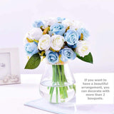 Xergy 12 Pcs Rose Flowers Artificial Faux Silk Roses Height 10.6" Blue and White  Color ,12 pcs  Leaves and Stems Real Looking Roses for Vases DIY Bouquets (Blue,White)