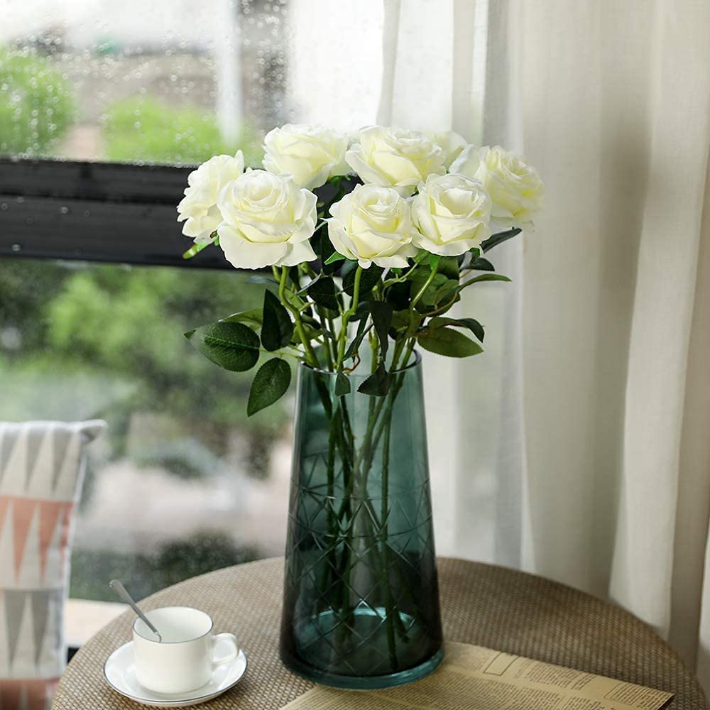 Faux Silk Artificial Rose Flower - White ( (10 inch, Pack of 12 Flower Bunch)