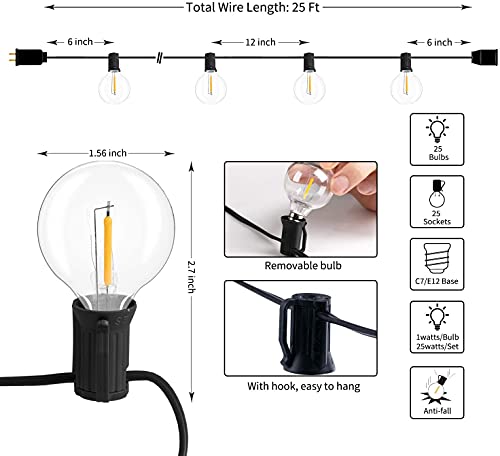 Xergy Outdoor String Lights 25 Feet G40 Globe Patio Lights with 26 Edison Glass Bulbs(1 Spare), Waterproof Connectable Hanging Light