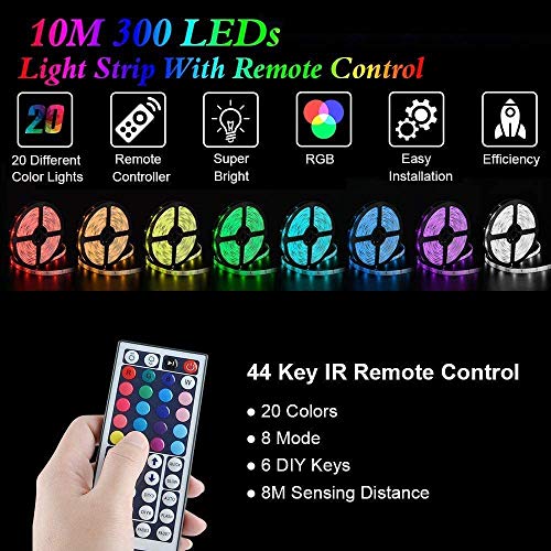 RGB LED Strip Light With 44 Key IR Remote Controller & Power Supply - 10 Meter