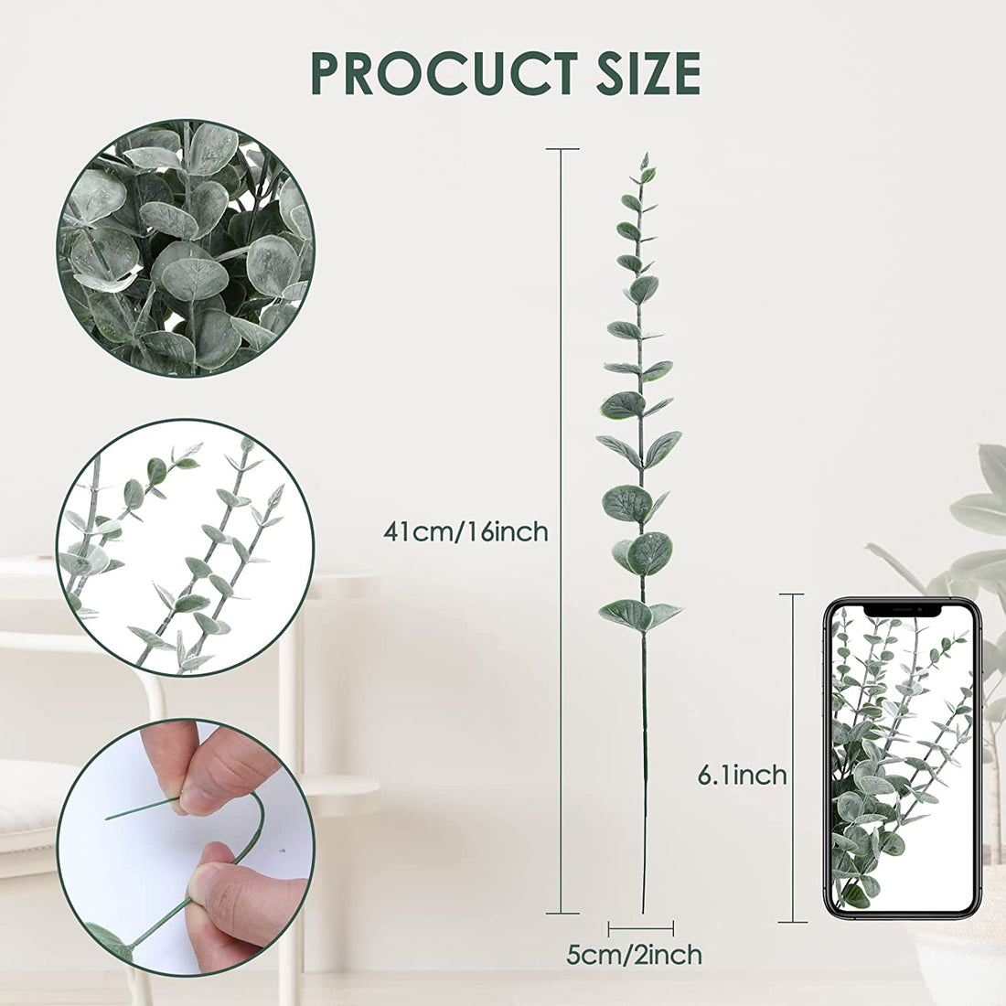 Eucalyptus Stems Decor Artificial Leaves - Green ( 16 inch, 24pc Bunch)