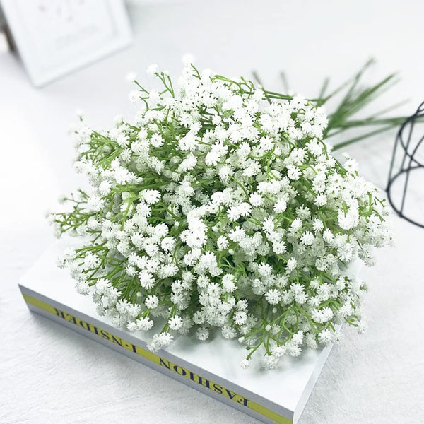 Xergy Artificial Baby Breath 5 Pcs White color Real Touch Flowers Height 20" for Vases Bouquets Indoor Outdoor Home Kitchen Office Table Centerpieces Arrangement Decoration (White 5 Pcs)