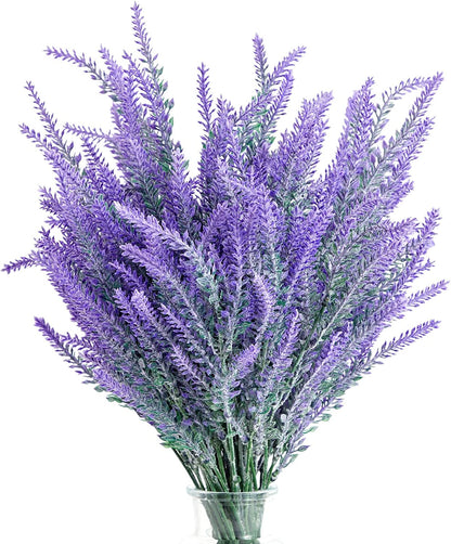 HomeXO Lavender Artificial Flowers Wild Purple 4 pcs  Height 14.6 " Fake Plants for Vases Bouquets Indoor Outdoor Home Kitchen Office Table Centerpieces Arrangement Decoration