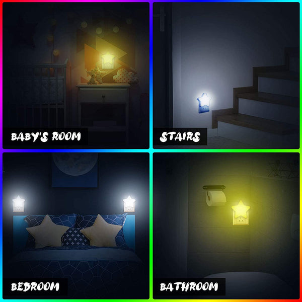 Xergy Star Shape LED Plug-in Night Light for Kids Dusk to Dawn Sensor Star Night Lights Pentagram Shaped LED Light Lamps for Bedroom Bathroom Kids Room, Children Sleep (Warm White)