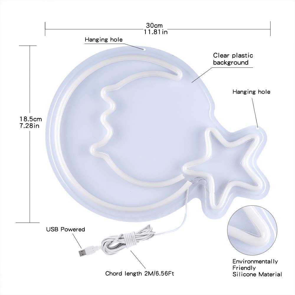Moon Star Shaped Neon Wall Light - ( Blue & White )