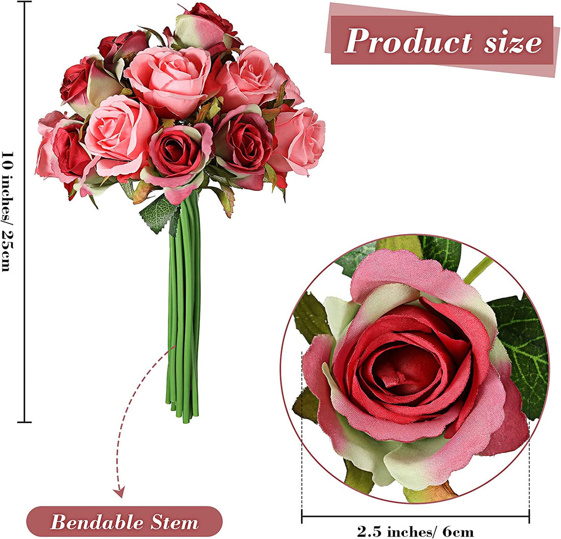 Artificial Faux Silk Rose Flower - Peach Pink and Red (  (10 inch, Pack of 12 Flower Bunch)