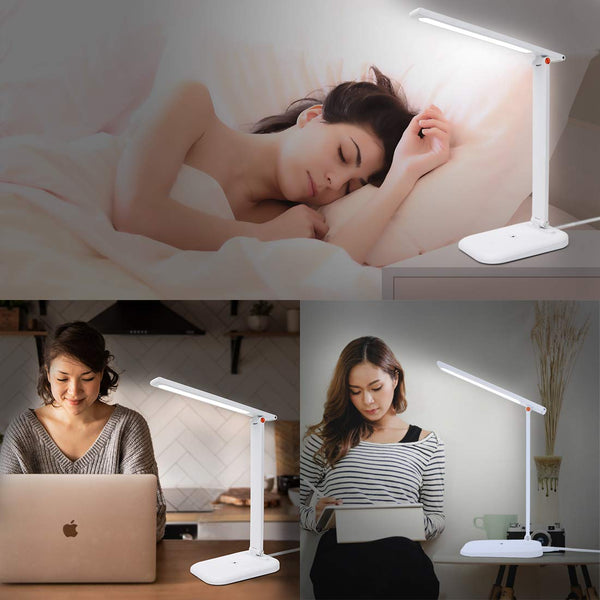 LED Table Lamp with Wireless Charger - USB Charging Port, Dimmable Eye-Caring Desk Light with 3 Brightness Levels & 3  Modes, Touch Control, (White)