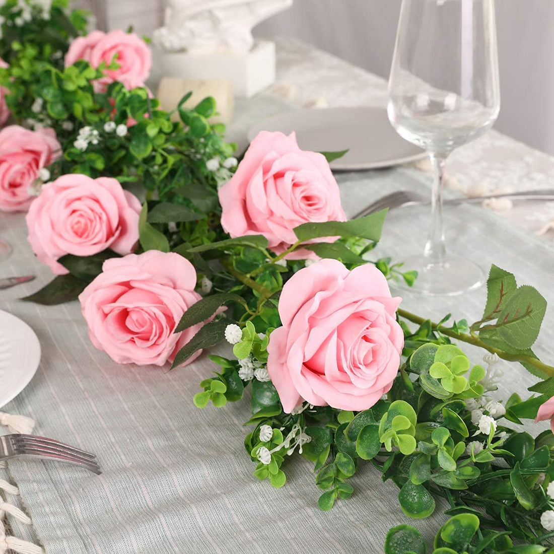 Artificial Faux Silk Rose Flower - Pink (10.6  inch, Pack of 12 Flower Bunch)