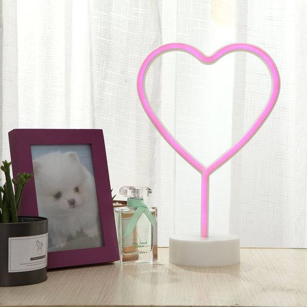 Neon Light Heart Shaped Pink Color with Holder Base (Pack of 1)