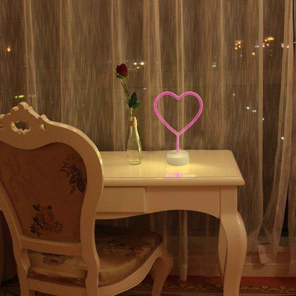 Neon Light Heart Shaped Pink Color with Holder Base (Pack of 1)