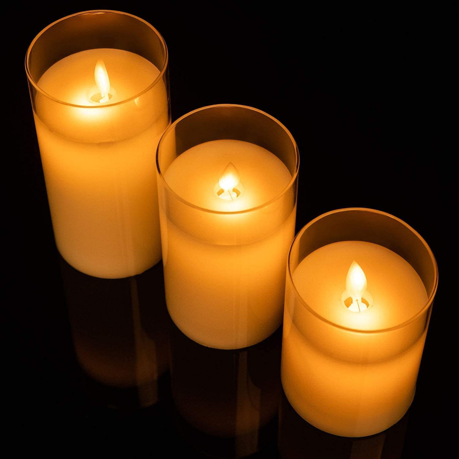 Acrylic Battery Operated Flameless Led Candles With Remote (Set of 3,White )