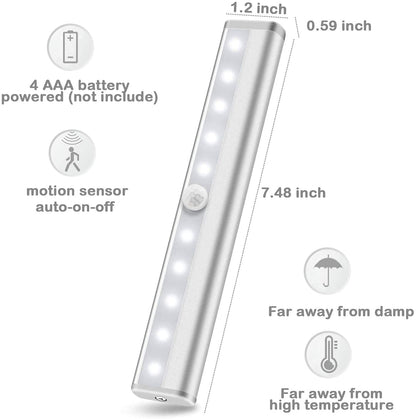 Xergy Motion Sensor Closet Lights, 10 Led Battery Powered Lights Led Under Cabinet Lighting Wireless Under Counter Light, Stick On Lights Motion,White