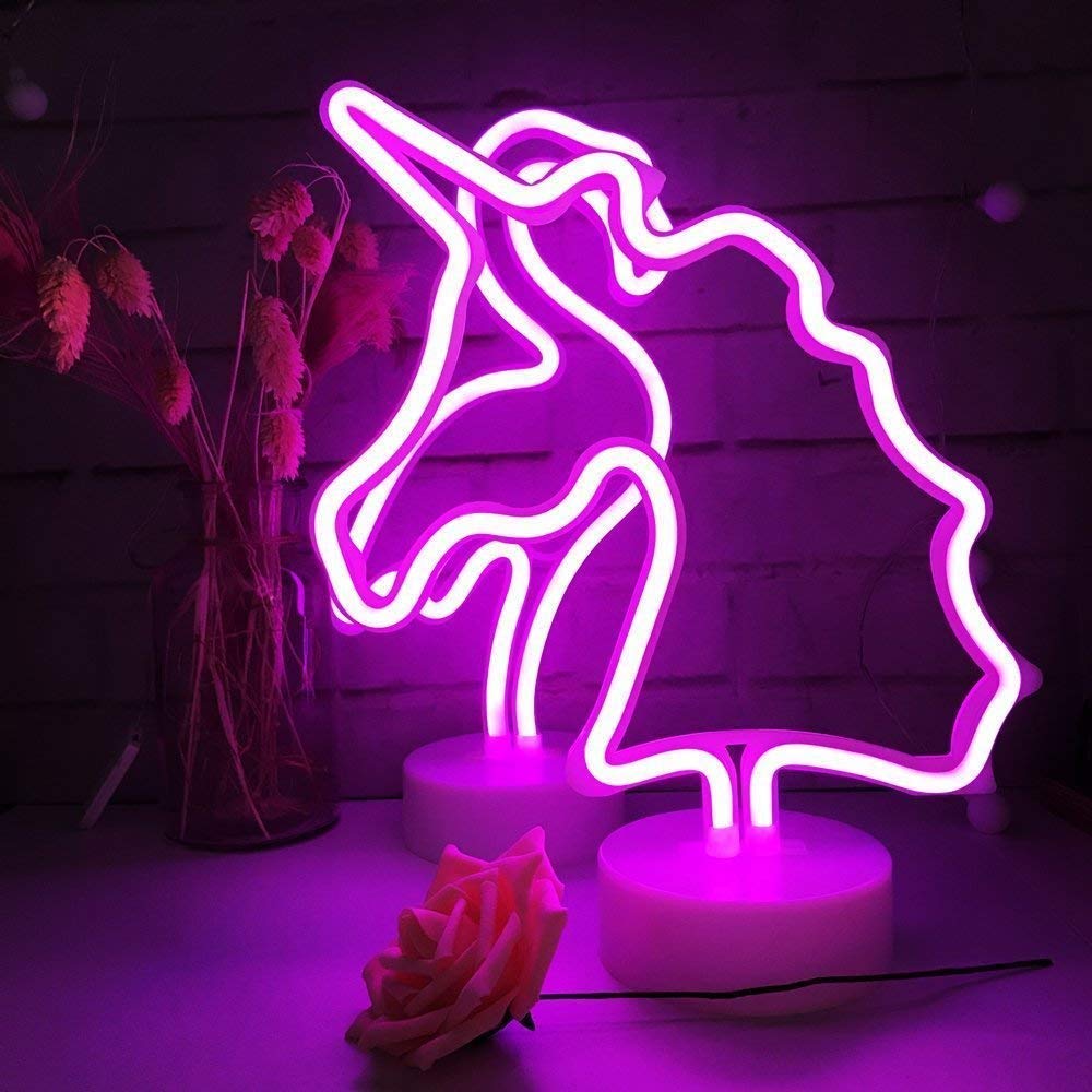Neon Light Unicorn Shaped Pink Color with Holder Base (Pack of 1)