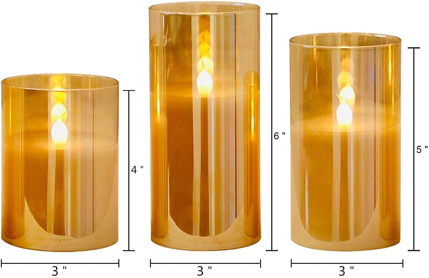 Xergy Glass Battery Operated Flameless Led Candles with 10-Key Remote and Timer, Real Wax Candles Flickering Light for Decoration(Set of 3) (Gold)