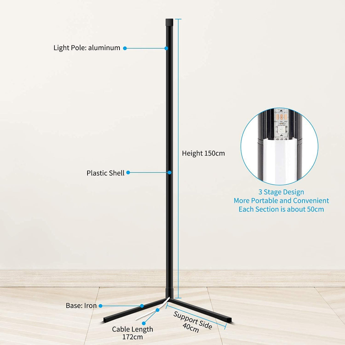 Color Changing Corner Floor Lamp (Multicolour)