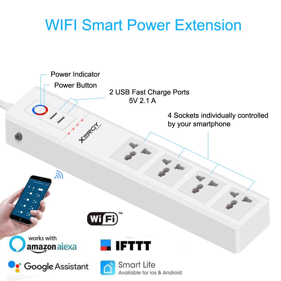 Smart Power Strip, Wi-Fi Surge Protector USB Ports Home Automation (Pack of 1)