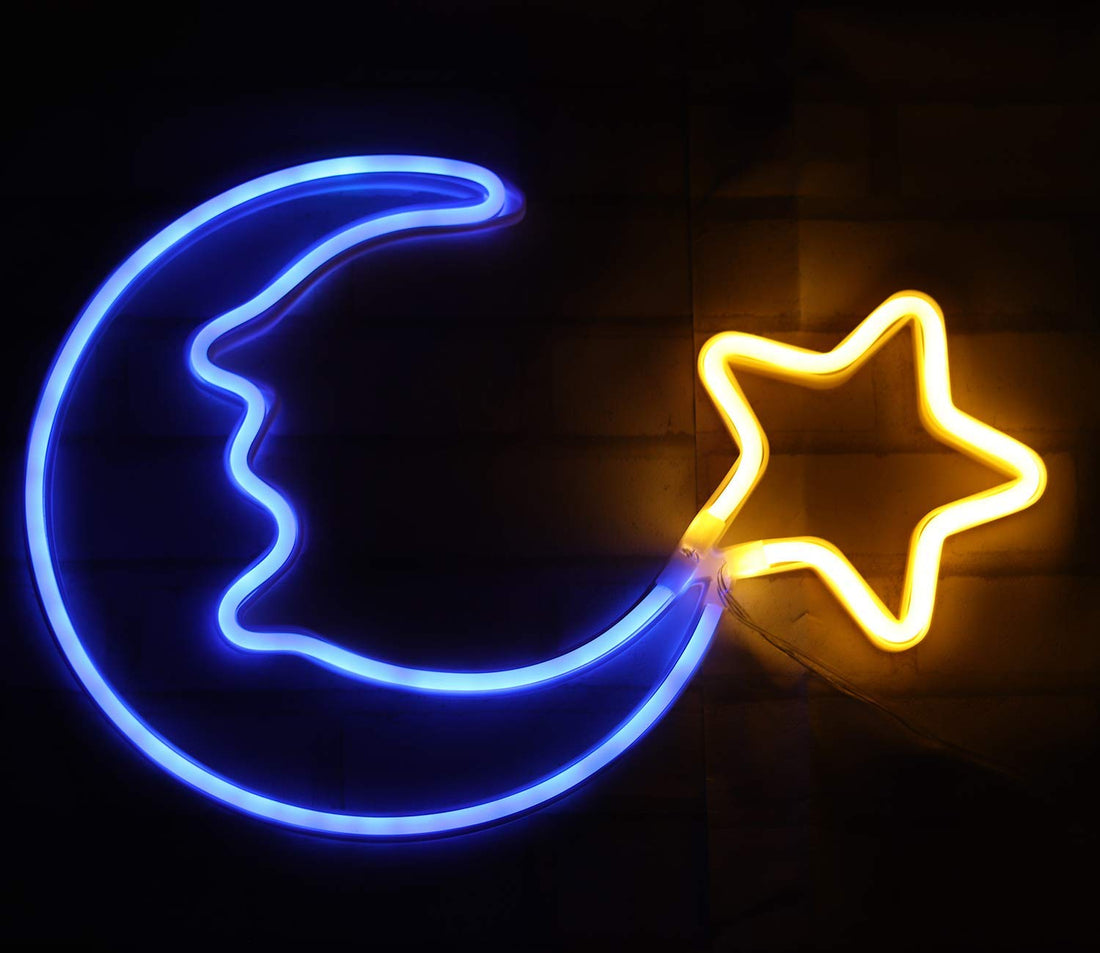 Moon Star Shaped Neon Wall Light - ( Blue & White )