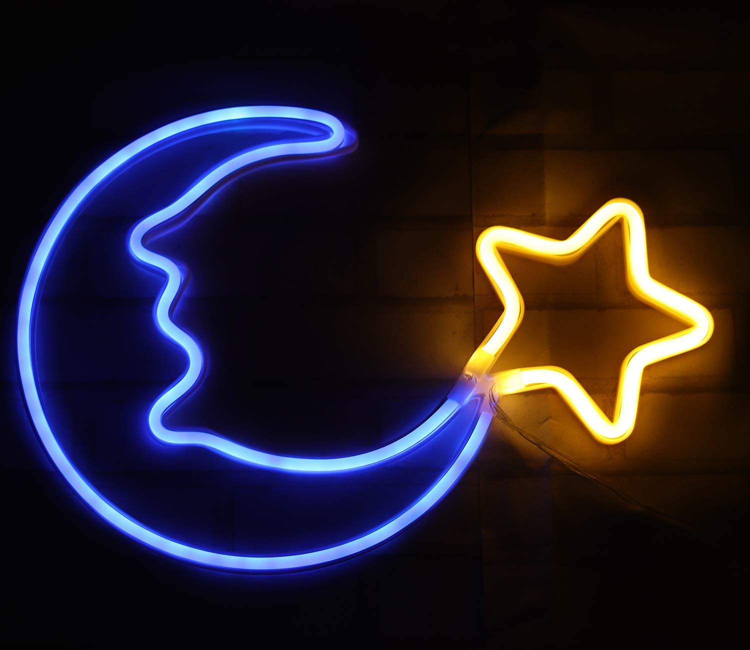 Moon Star Shaped Neon Wall Light - ( Blue & White )