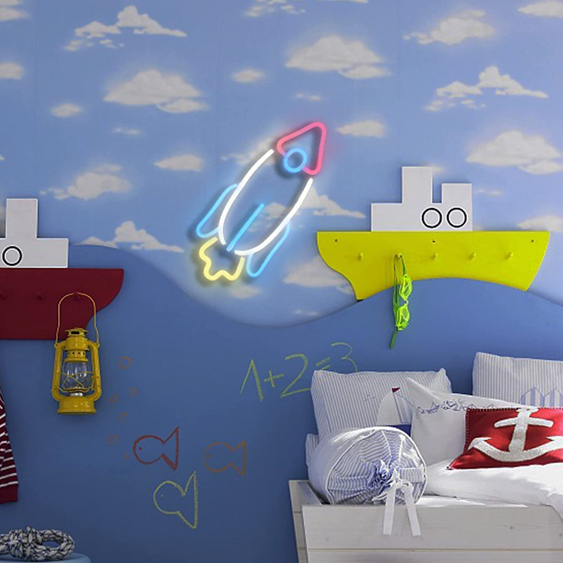 Rocket Shaped Neon Wall Light - ( Multicolor )