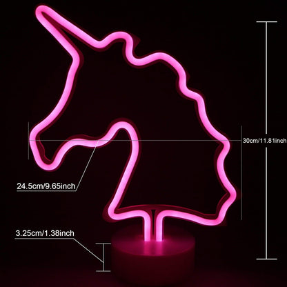 Neon Light Unicorn Shaped Pink Color with Holder Base (Pack of 1)