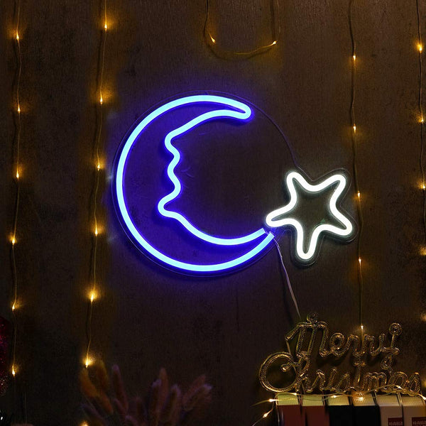 Neon Light Wall Art Sign 15" LED Moon Star Shaped (Pack of 1)