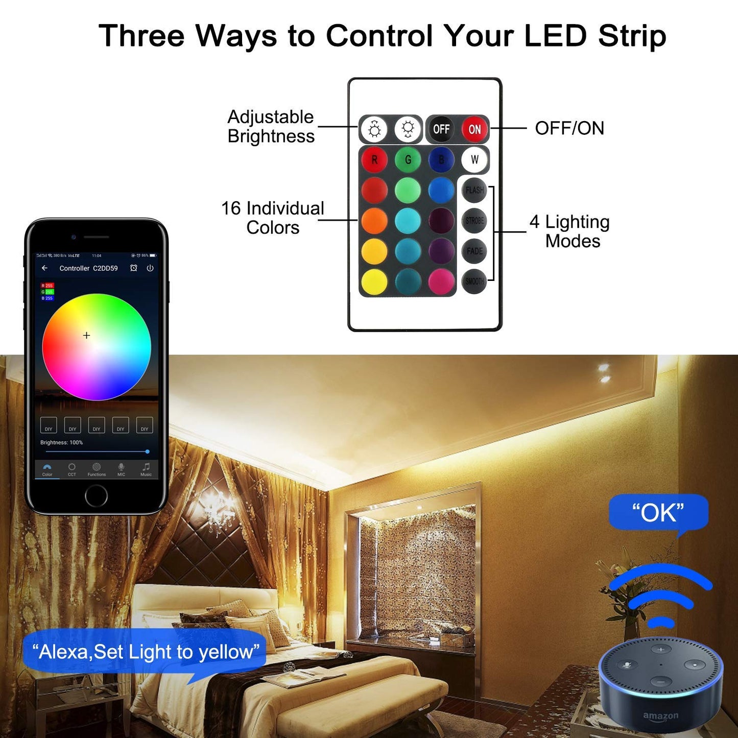 RGB 5050 LED Strip with Power Supply Color Changing Rope Light - 10 Meter