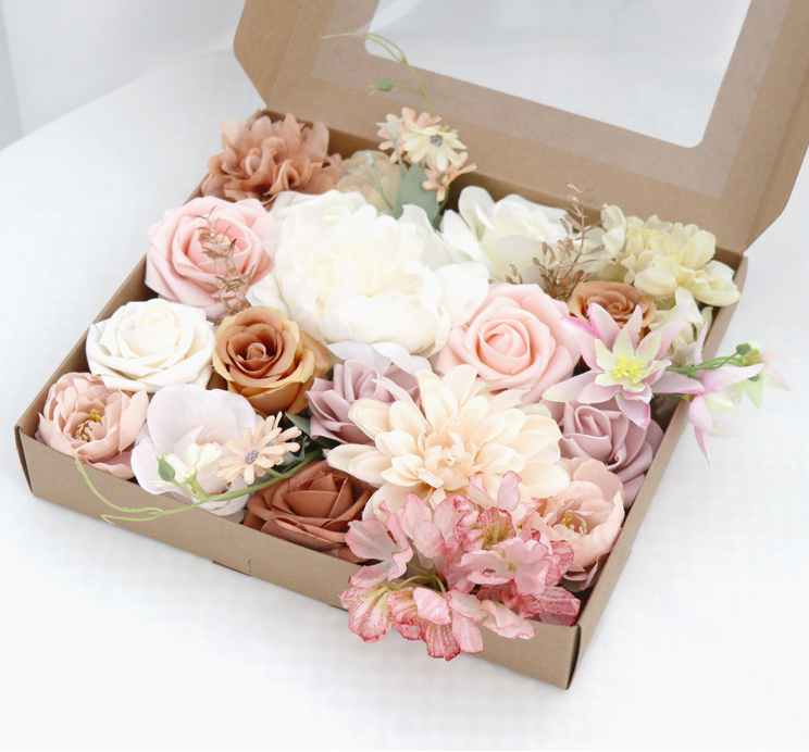 Artificial Flowers Pink Bouquets Box Set for DIY Bridal Wedding