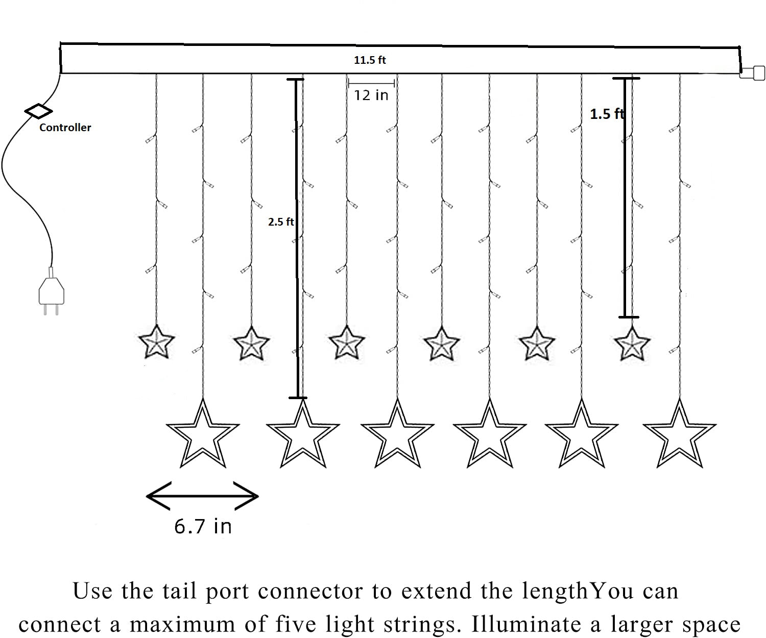 12 Stars 138 LED Curtain String Lights (Warm White)