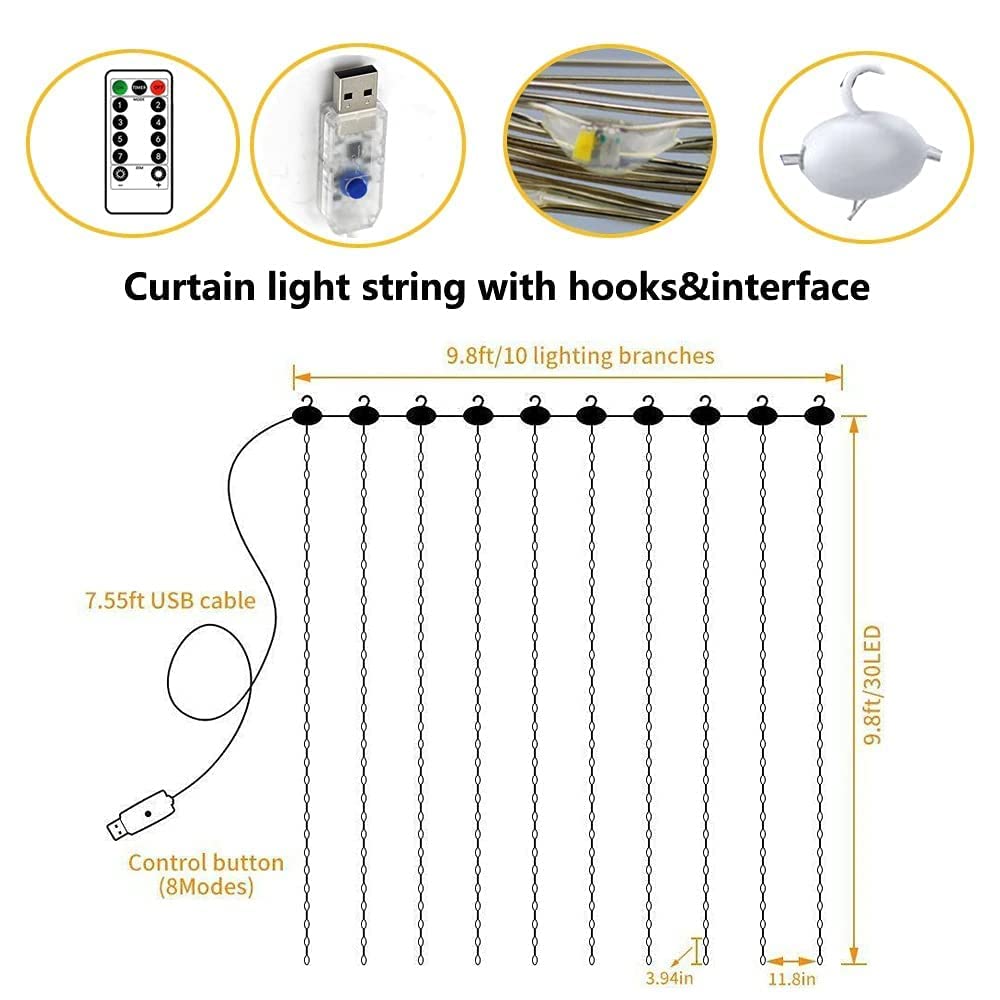 280 LED Window Curtain String Light With Remote - (Rainbow)