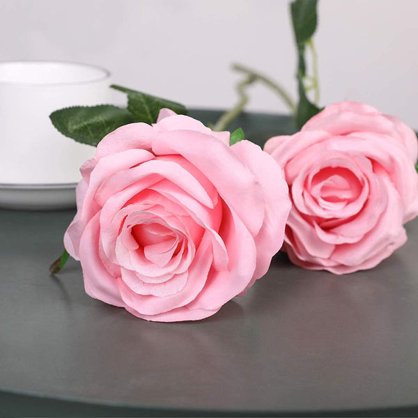 Xergy 12 Pcs Rose Flowers Artificial Faux Silk Roses Height 10.6" Pink Color ,12 pcs  Leaves and Stems Real Looking Roses Fake Rose for Vases DIY Bouquets  (Pink)