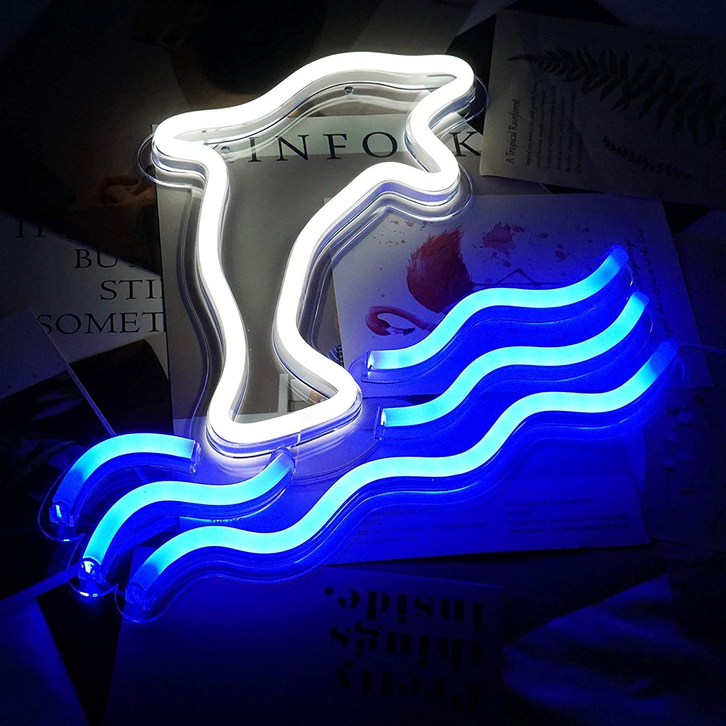 XERGY Dolphin Neon Sign LED USB Powered Night Light as Wall Decor for Kids Room, Living Room, Office Room, Bar, Restaurant, Christmas, Festival, Party