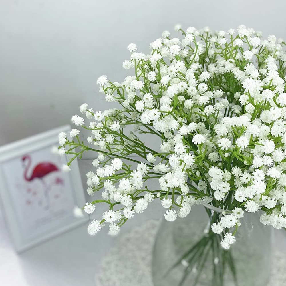 HomeXO Artificial Baby Breath 5 Pcs White color Real Touch Flowers Height 20" for Vases Bouquets Indoor Outdoor Home Kitchen Office Table Centerpieces Arrangement Decoration (White 5 Pcs)