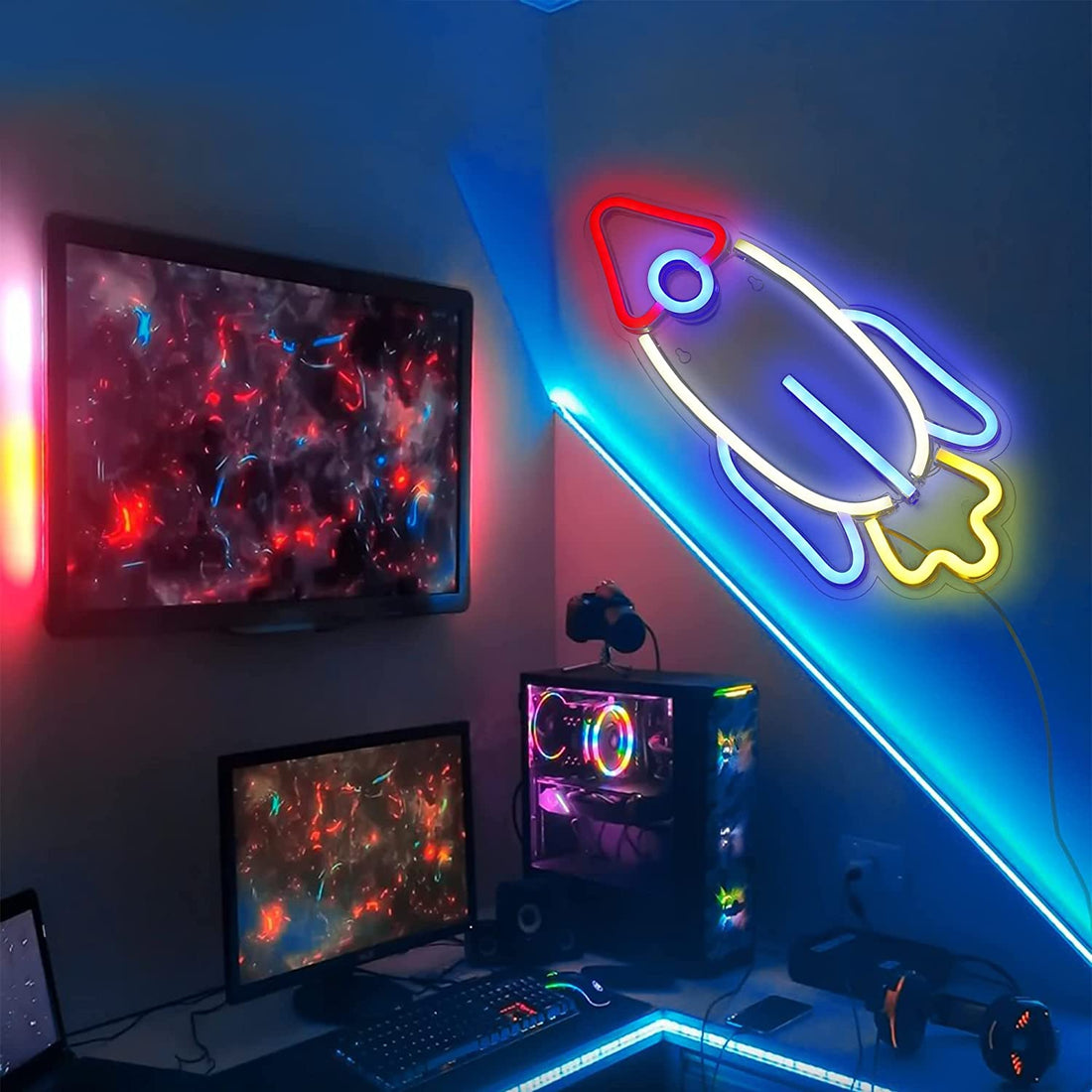 Rocket Shaped Neon Wall Light - ( Multicolor )