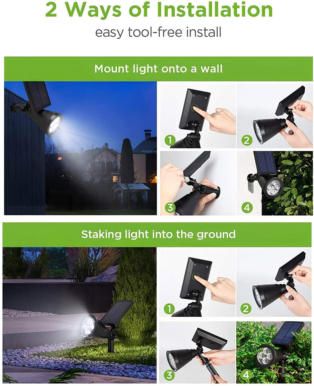 Solar Spotlights Outdoor Lights - Cool White (Pack of 2)